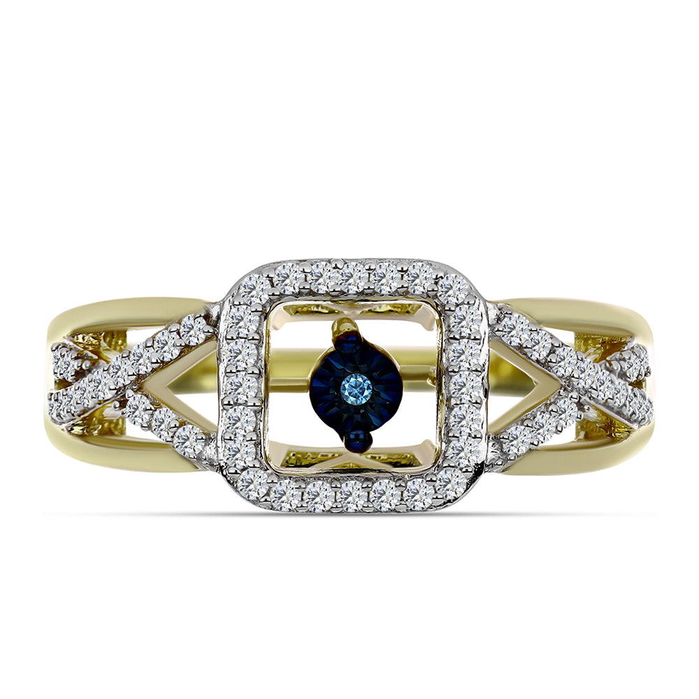 Pozlacené Stříbro 925/1000 - Prsten s Modrým tančícím diamantem a Bílým Topazem - Karátové číslo: 0.37. přibližná hmotnost: 4.65 gramů 1 