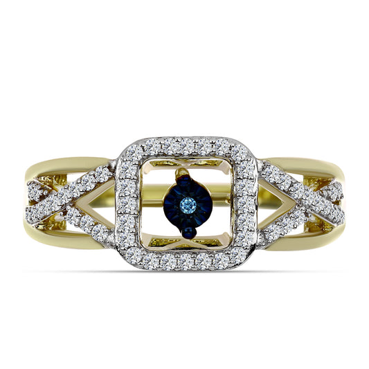 Pozlacený Stříbrný Prsten s Modrým tančícím diamantem a Bílým Topazem