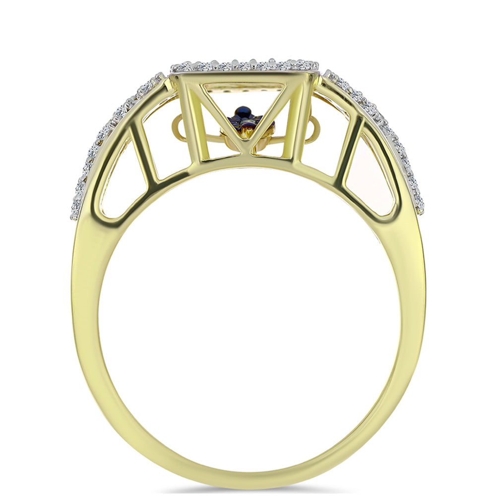 Pozlacené Stříbro 925/1000 - Prsten s Modrým tančícím diamantem a Bílým Topazem - Karátové číslo: 0.37. přibližná hmotnost: 4.65 gramů