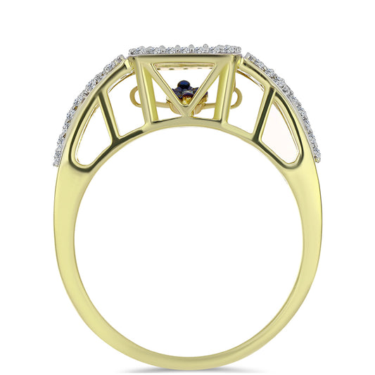 Pozlacený Stříbrný Prsten s Modrým tančícím diamantem a Bílým Topazem