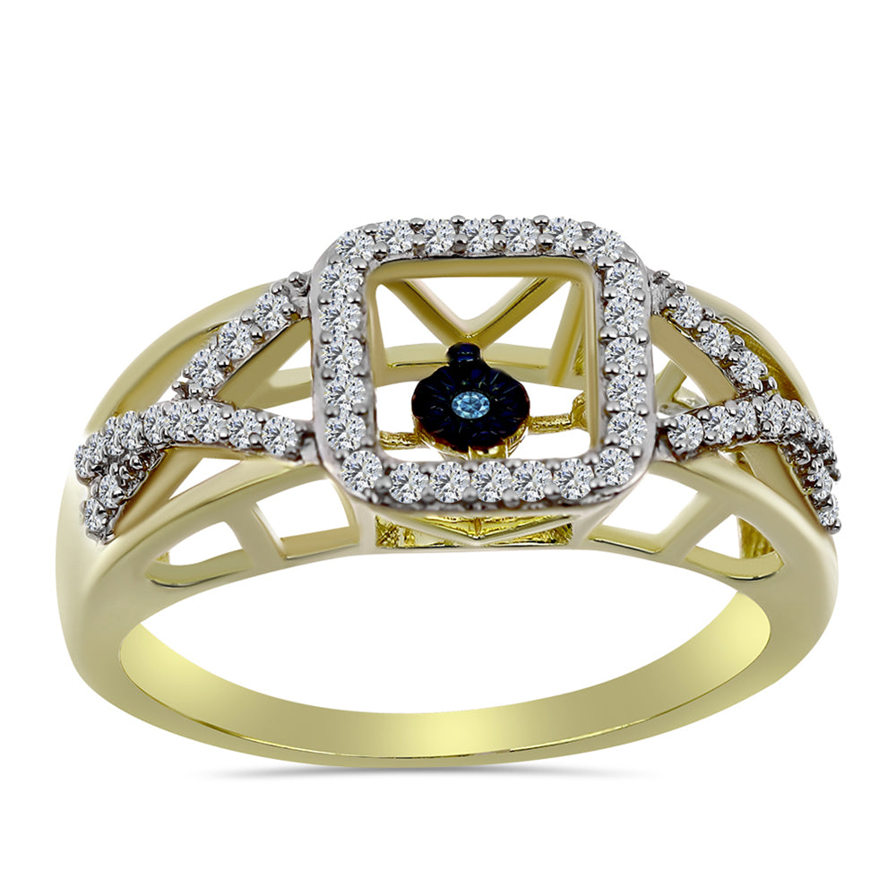 Pozlacené Stříbro 925/1000 - Prsten s Modrým tančícím diamantem a Bílým Topazem - Karátové číslo: 0.37. přibližná hmotnost: 4.65 gramů 3 