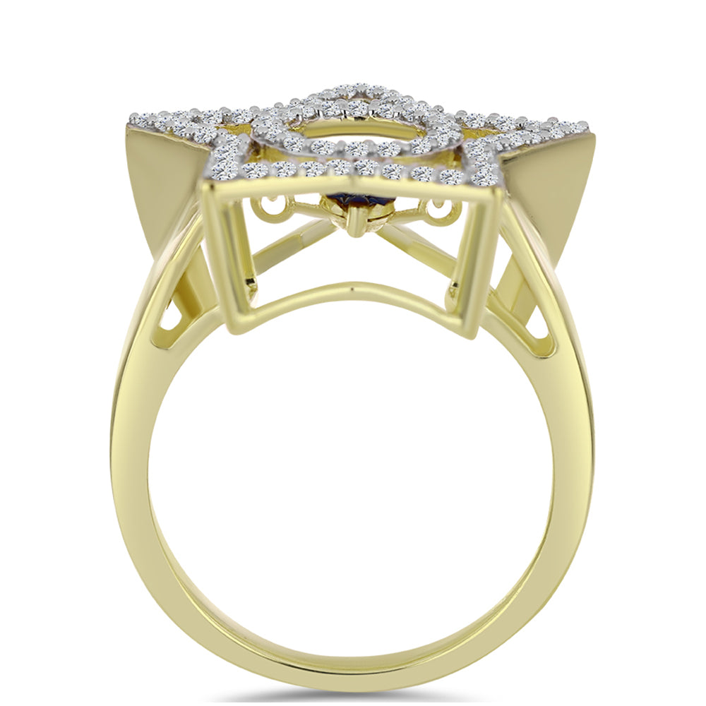 Pozlacené Stříbro 925/1000 - Prsten s Modrým tančícím diamantem a Bílým Topazem - Karátové číslo: 0.58. přibližná hmotnost: 5.08 gramů 2 