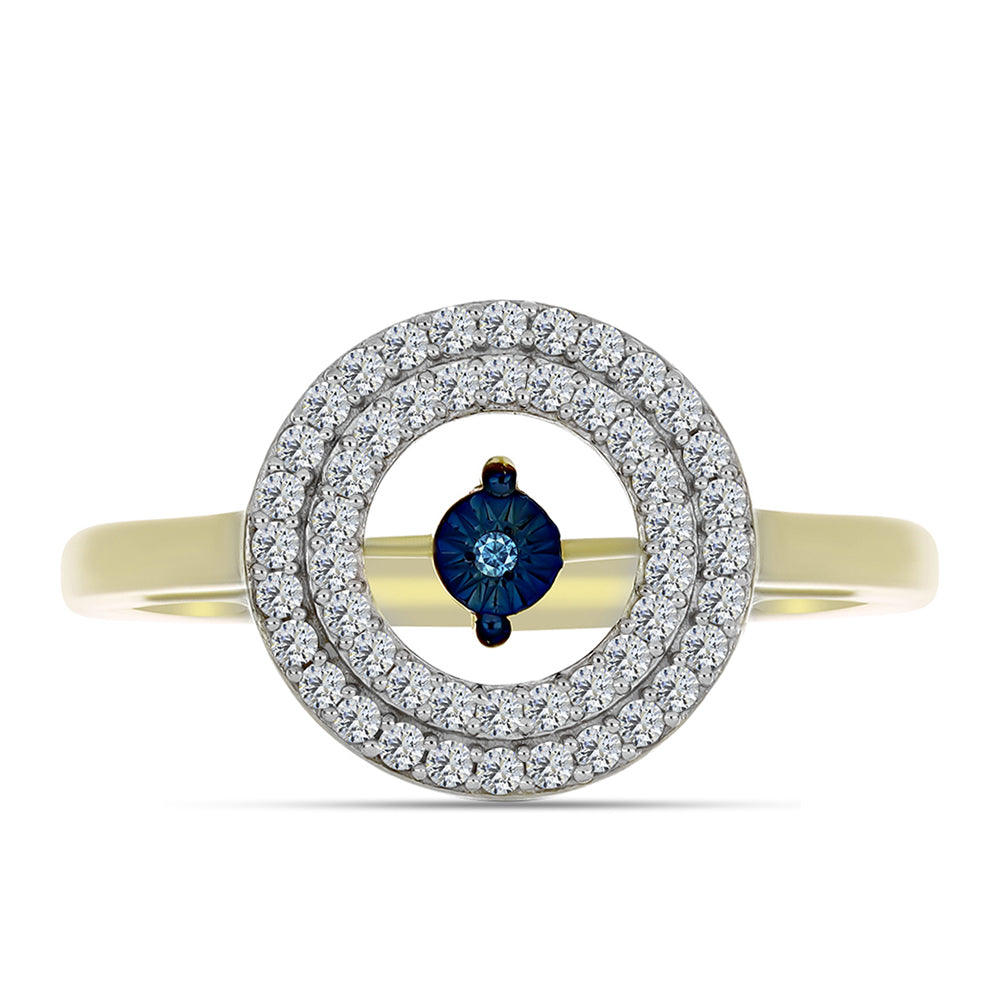 Pozlacené Stříbro 925/1000 - Prsten s Modrým tančícím diamantem a Bílým Topazem - Karátové číslo: 0.46. přibližná hmotnost: 3.39 gramů