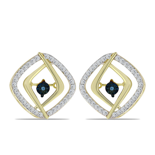 Pozlacené Stříbro 925/1000 - Náušnice s Modrým tančícím diamantem a Bílým Topazem - Karátové číslo: 0.59. přibližná hmotnost: 5.07 gramů
