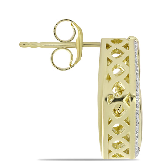 Pozlacené Stříbro 925/1000 - Náušnice s Modrým tančícím diamantem a Bílým Topazem - Karátové číslo: 0.59. přibližná hmotnost: 5.07 gramů