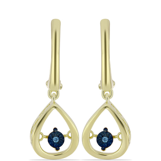 Pozlacené Stříbro 925/1000 - Náušnice s Modrým tančícím diamantem - Karátové číslo: 0.01. přibližná hmotnost: 4.41 gramů