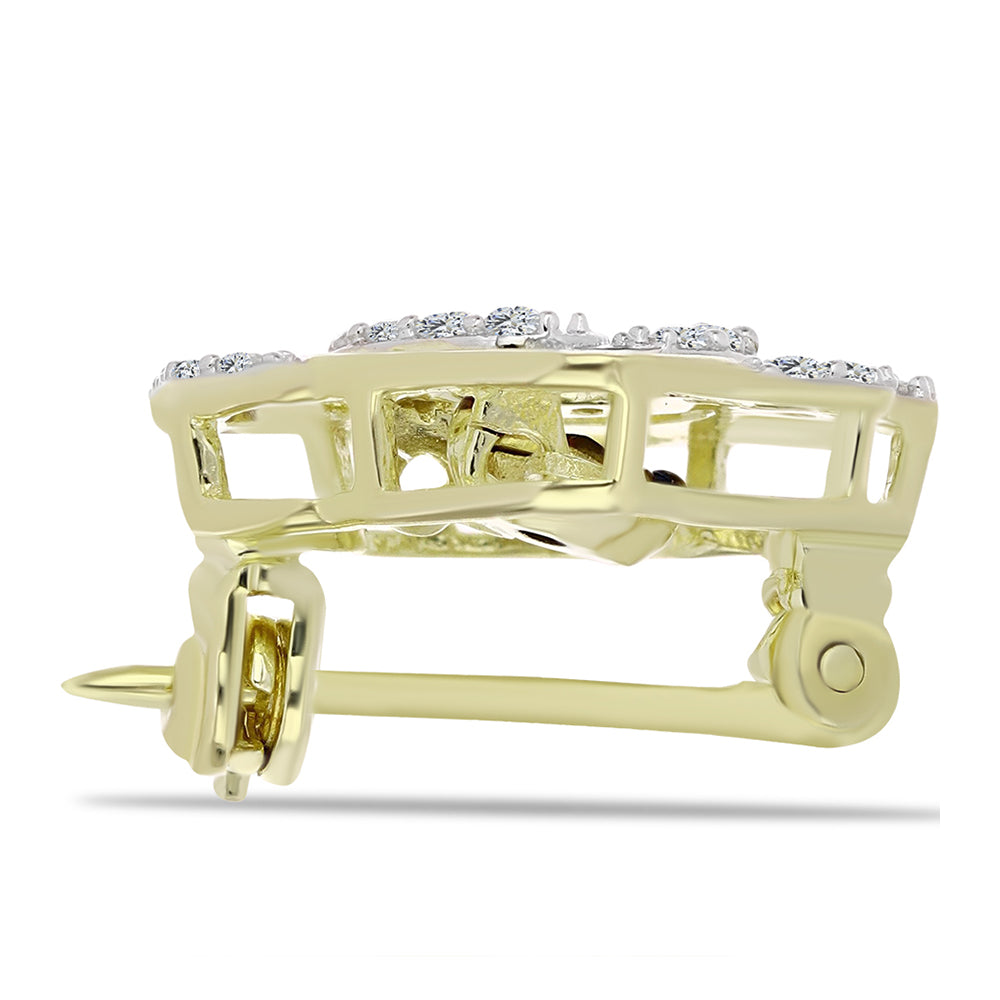 Pozlacené Stříbro 925/1000 - Brož s Modrým tančícím diamantem a Bílým Topazem - Karátové číslo: 0.27. přibližná hmotnost: 1.76 gramů 2 