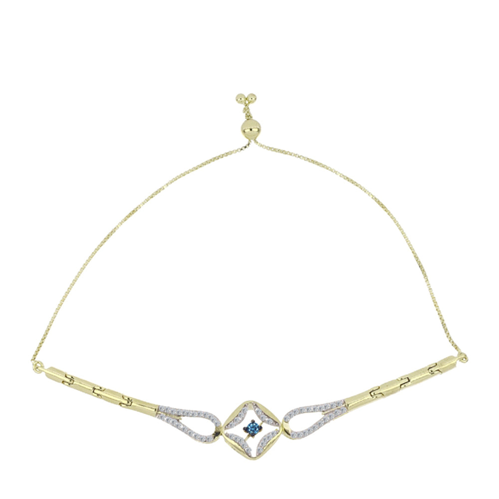 Pozlacené Stříbro 925/1000 - Náramek s Modrým tančícím diamantem a Bílým Topazem - Karátové číslo: 0.55. přibližná hmotnost: 11.09 gramů