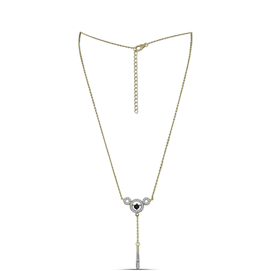 Pozlacené Stříbro 925/1000 - Náhrdelník s Modrým tančícím diamantem a Bílým Topazem - Karátové číslo: 0.34. přibližná hmotnost: 4.47 gramů