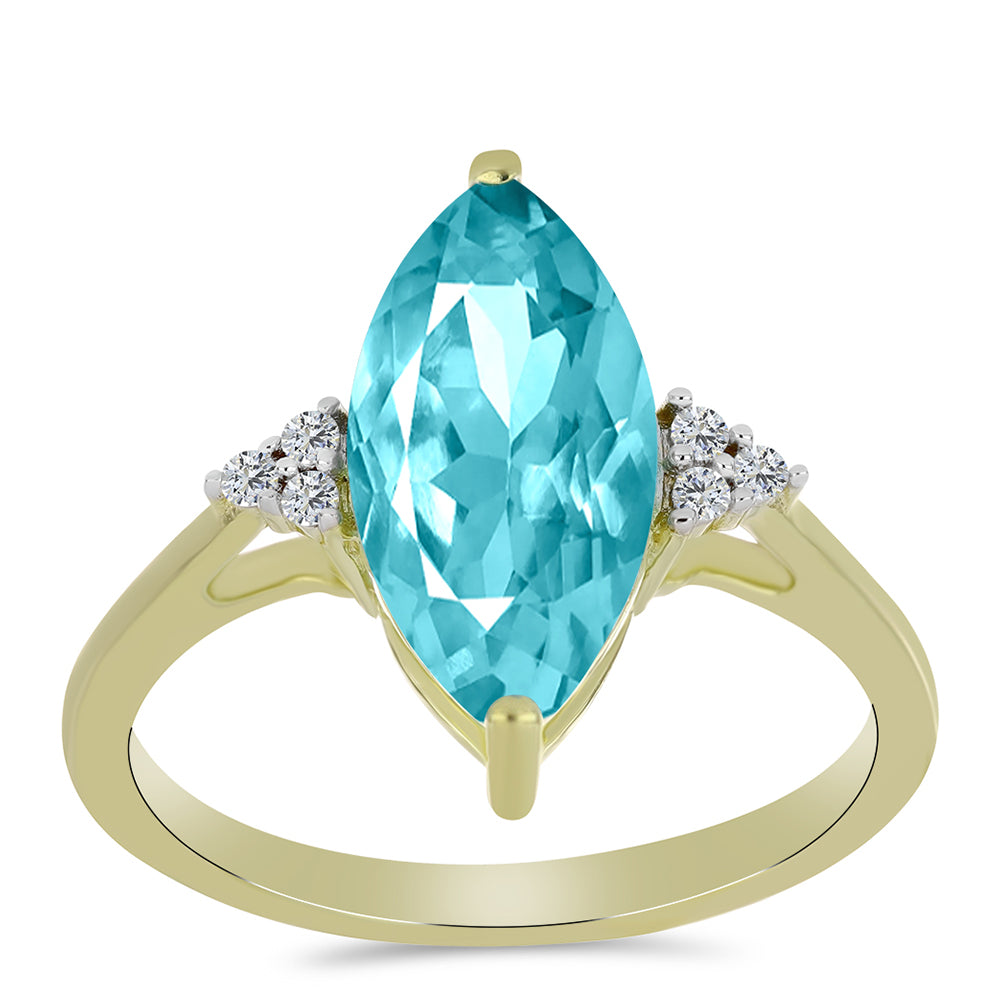Pozlacený Stříbrný Prsten s Paraiba Křemenem a Bílým Topazem