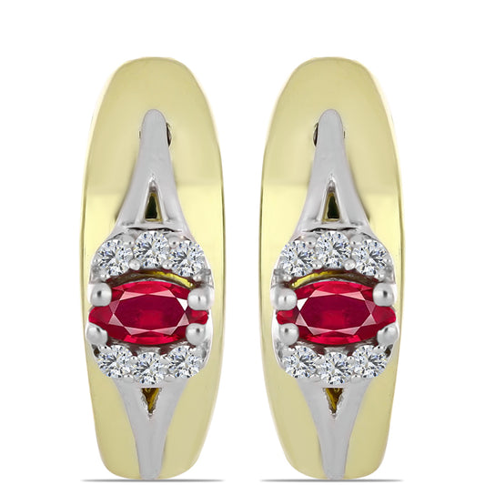 Stříbro 925/1000 - Náušnice s Madagaskarským Rubínem a Bílým Topazem - Karátové číslo: 0.29. přibližná hmotnost: 3.58 gramů