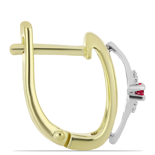 Stříbro 925/1000 - Náušnice s Madagaskarským Rubínem a Bílým Topazem - Karátové číslo: 0.29. přibližná hmotnost: 3.58 gramů