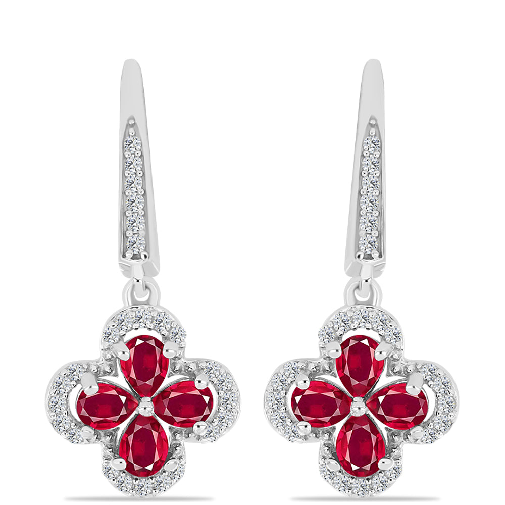 Stříbro 925/1000 - Náušnice s Madagaskarským Rubínem a Bílým Topazem - Karátové číslo: 2.12. přibližná hmotnost: 4.6 gramů 1 