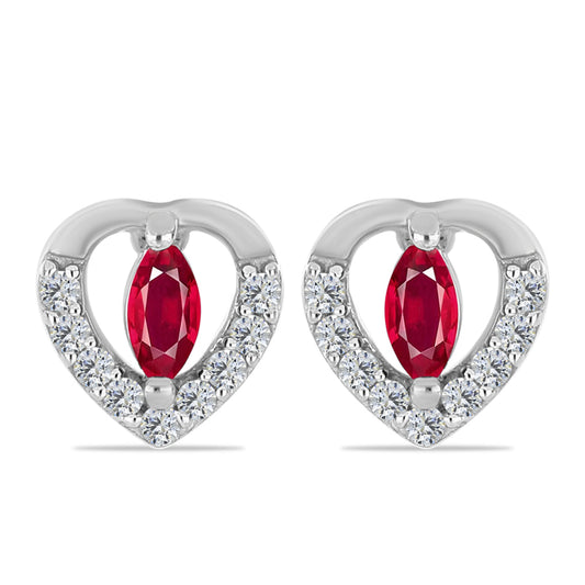 Stříbrné Náušnice s Madagaskarským Rubínem a Bílým Topazem