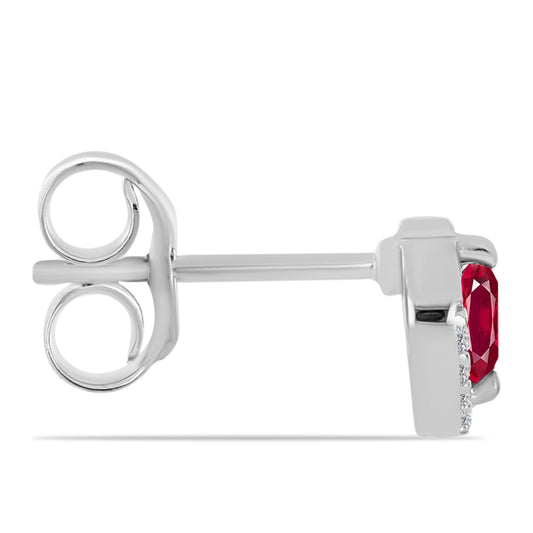 Stříbrné Náušnice s Madagaskarským Rubínem a Bílým Topazem