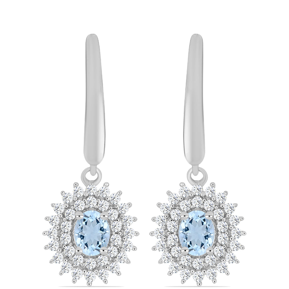 Stříbro 925/1000 Náušnice s Akvamarínem z Embu County a Bílým Topazem - Karátové číslo: 1.21. přibližná hmotnost: 3.59 gramů 1 