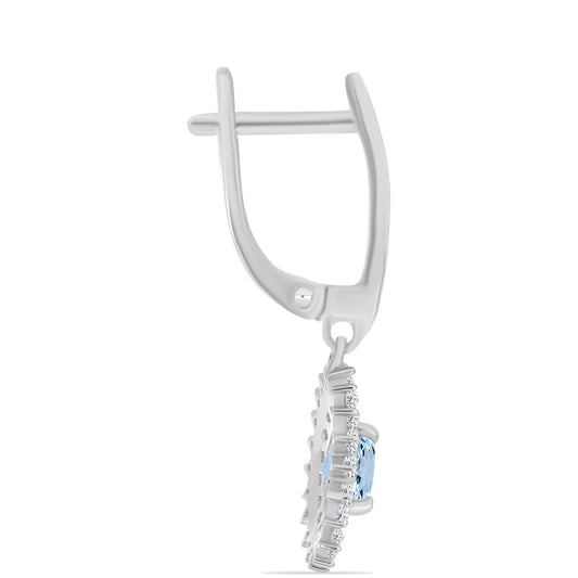 Stříbro 925/1000 Náušnice s Akvamarínem z Embu County a Bílým Topazem - Karátové číslo: 1.21. přibližná hmotnost: 3.59 gramů