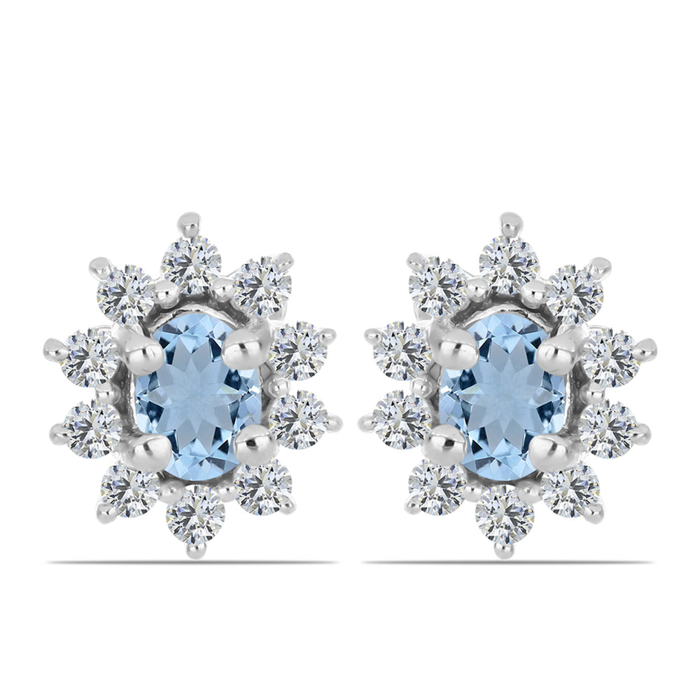 Stříbro 925/1000 Náušnice s Akvamarínem z Embu County a Bílým Topazem - Karátové číslo: 0.53. přibližná hmotnost: 1.21 gramů