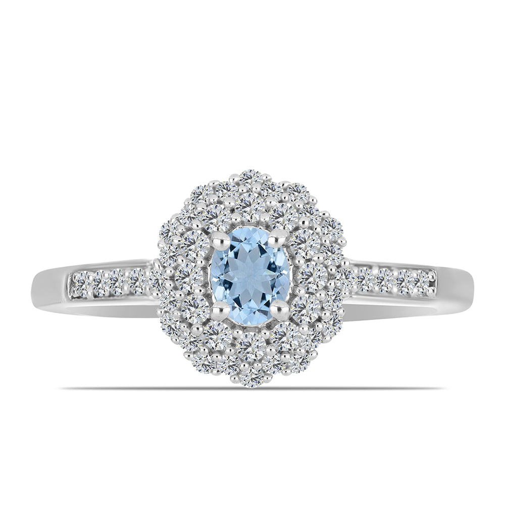 Stříbro 925/1000 - Prsten s Akvamarínem z Embu County a Bílým Topazem - Karátové číslo: 0.75. přibližná hmotnost: 2.72 gramů 1 