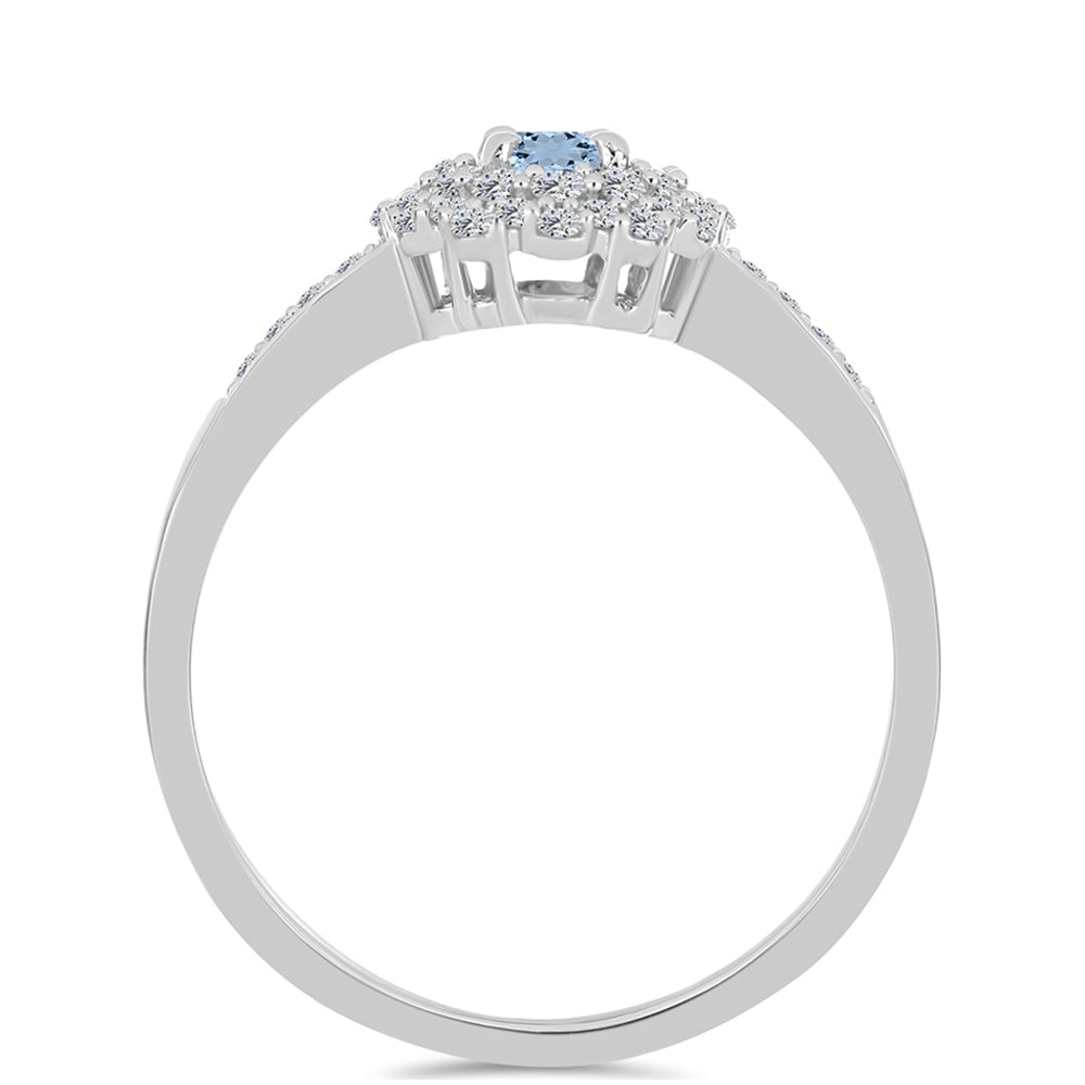 Stříbro 925/1000 - Prsten s Akvamarínem z Embu County a Bílým Topazem - Karátové číslo: 0.75. přibližná hmotnost: 2.72 gramů 2 