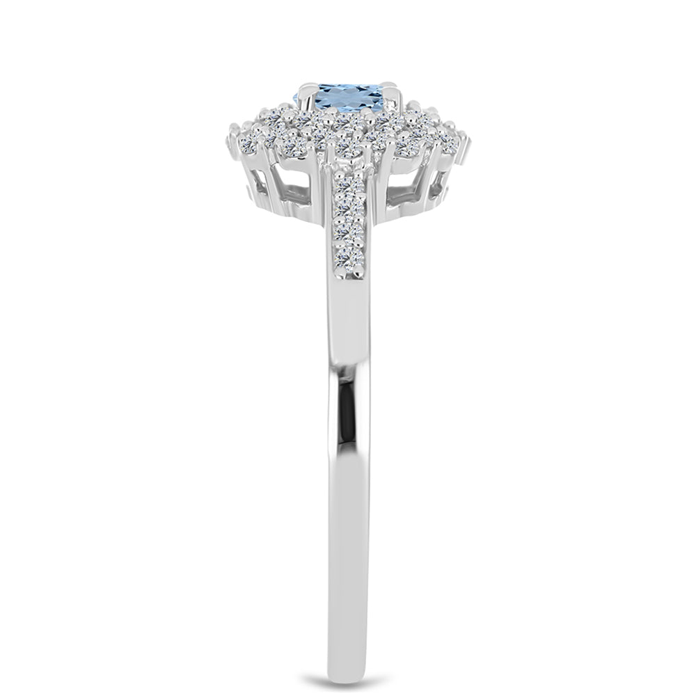 Stříbro 925/1000 - Prsten s Akvamarínem z Embu County a Bílým Topazem - Karátové číslo: 0.75. přibližná hmotnost: 2.72 gramů 4 