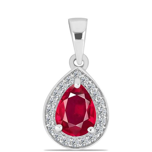 Stříbro 925/1000 - Přívěsek s Madagaskarským Rubínem a Bílým Topazem - Karátové číslo: 1.68. přibližná hmotnost: 1.42 gramů