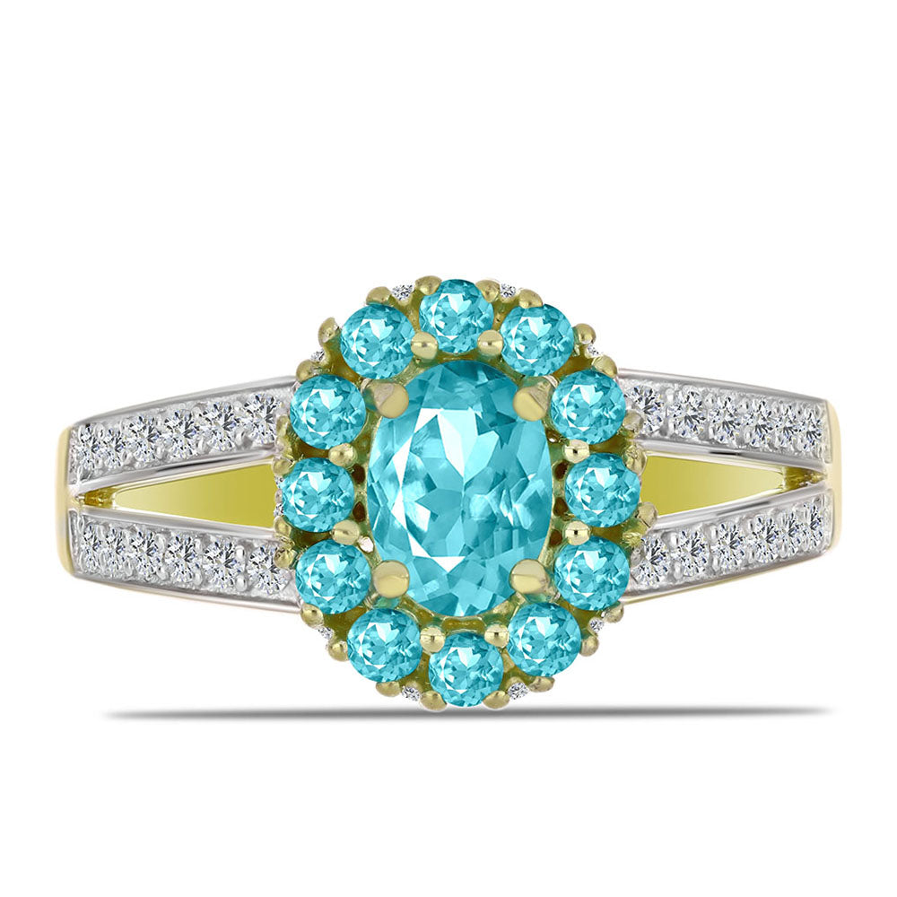 Pozlacený Stříbrný Prsten s Paraiba Křemenem a Bílým Topazem 1 