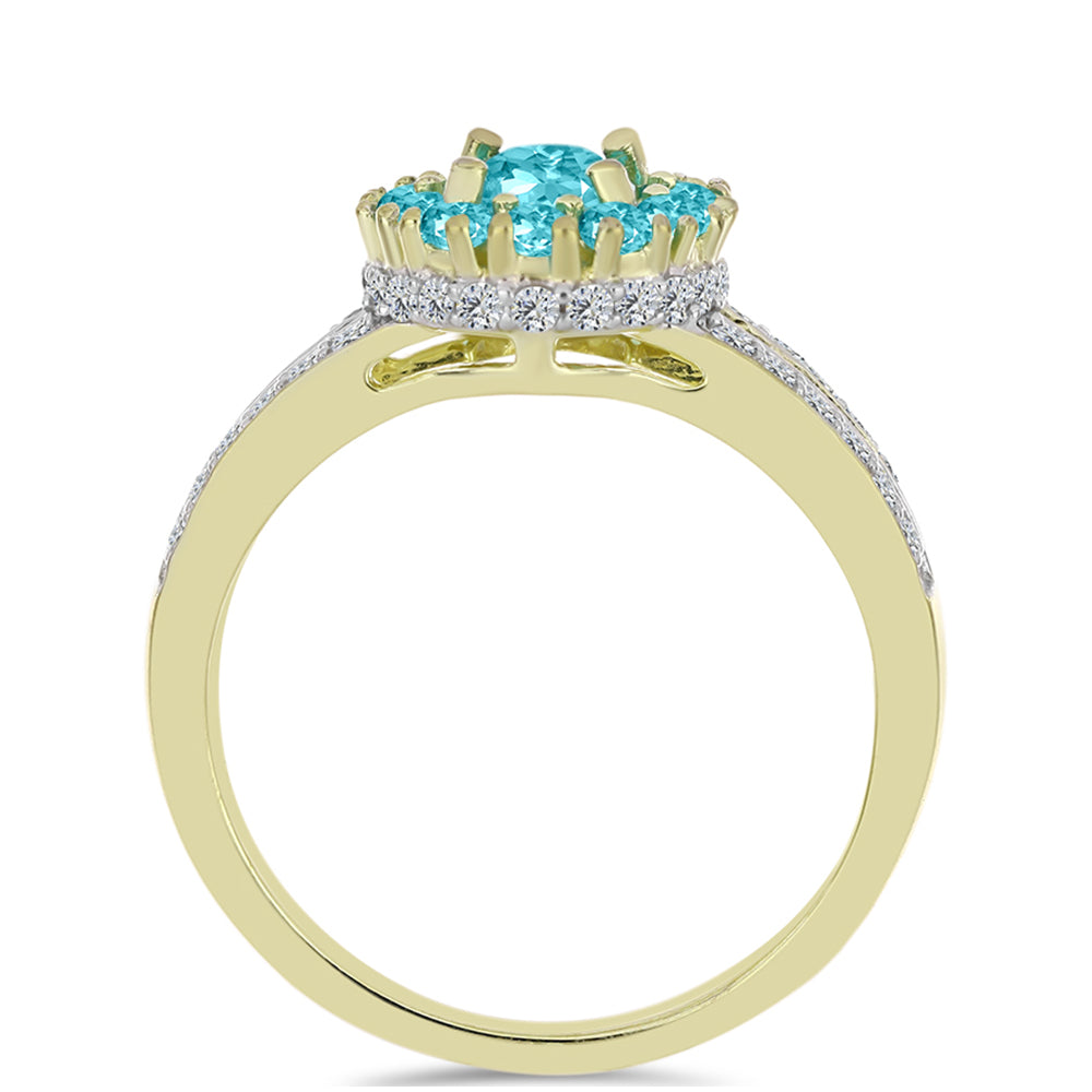 Pozlacený Stříbrný Prsten s Paraiba Křemenem a Bílým Topazem 2 