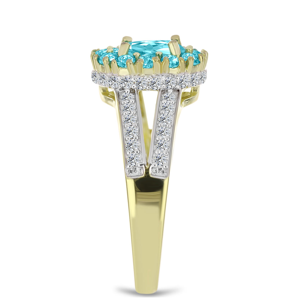 Pozlacený Stříbrný Prsten s Paraiba Křemenem a Bílým Topazem 4 