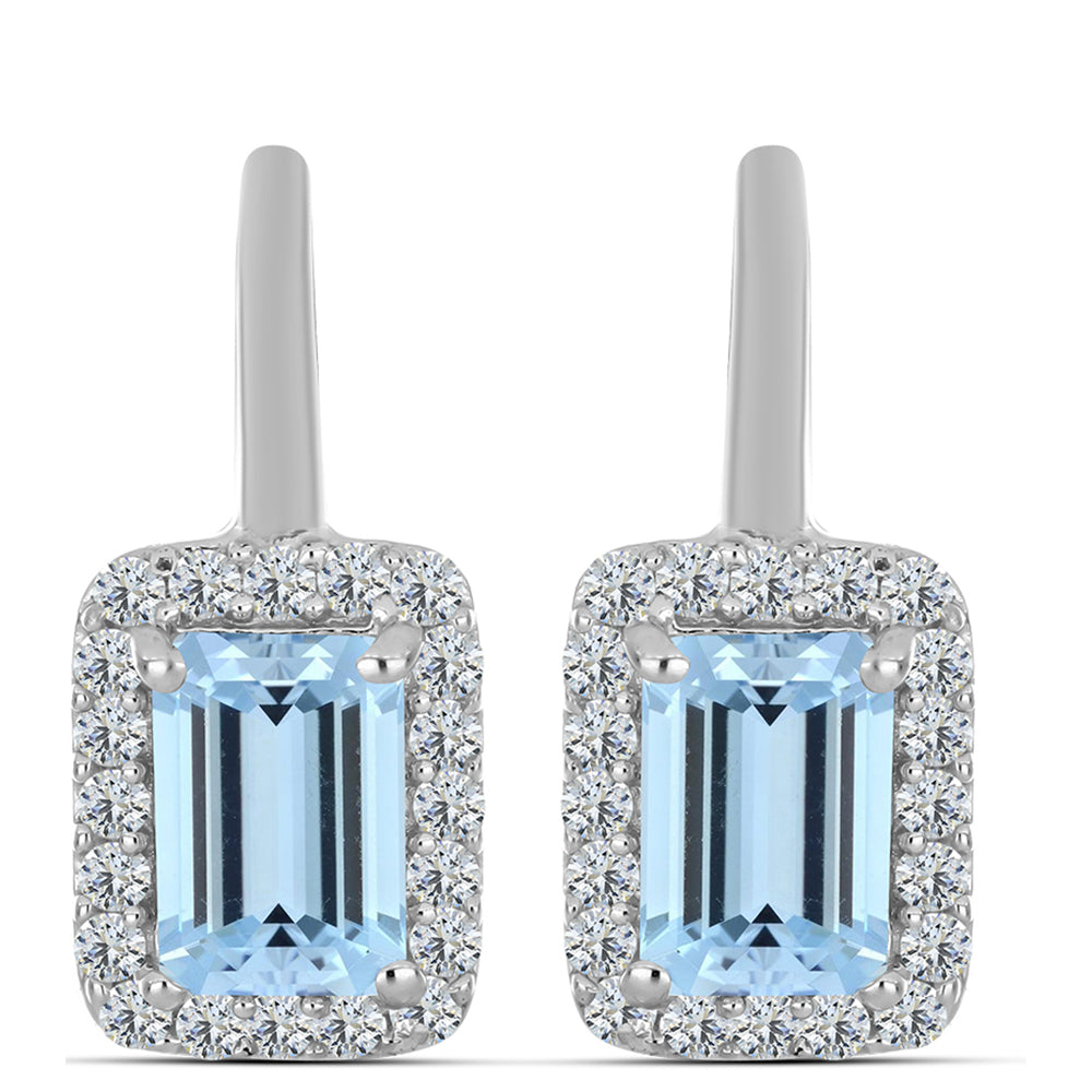 Stříbro 925/1000 Náušnice s Akvamarínem z Embu County a Bílým Topazem - Karátové číslo: 1.32. přibližná hmotnost: 3.33 gramů