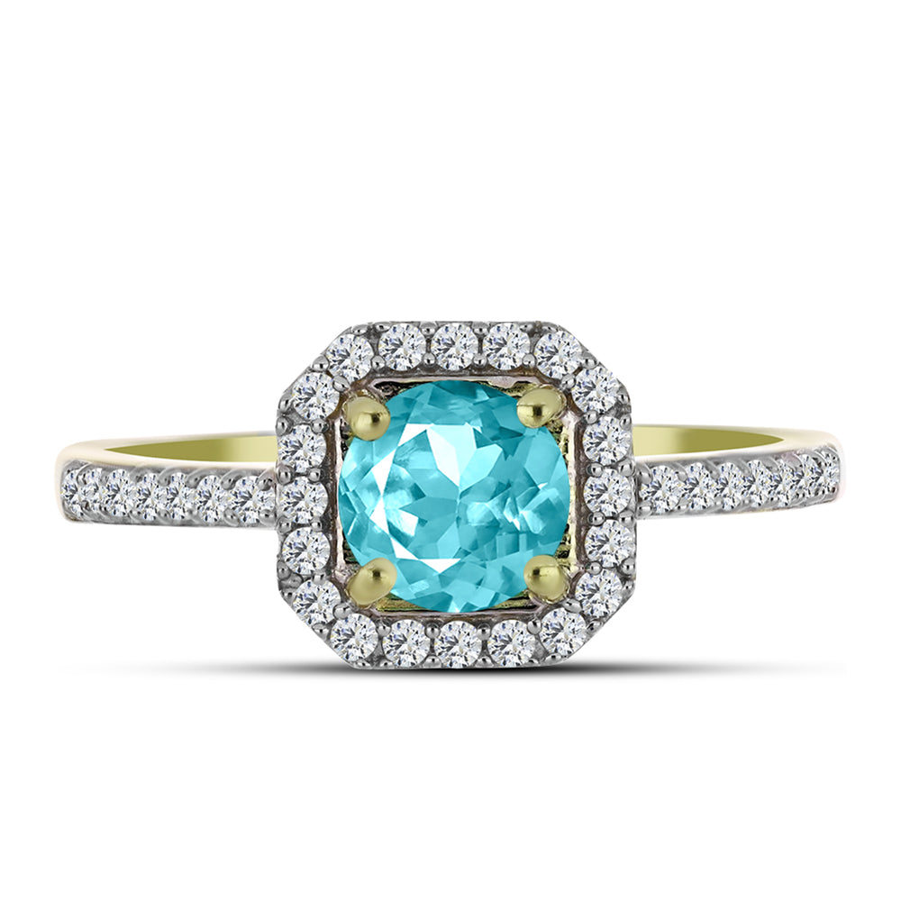 Pozlacené Stříbro 925/1000 - Prsten s Paraiba Křemenem a Bílým Topazem - Karátové číslo: 1.12. přibližná hmotnost: 2.44 gramů 2 