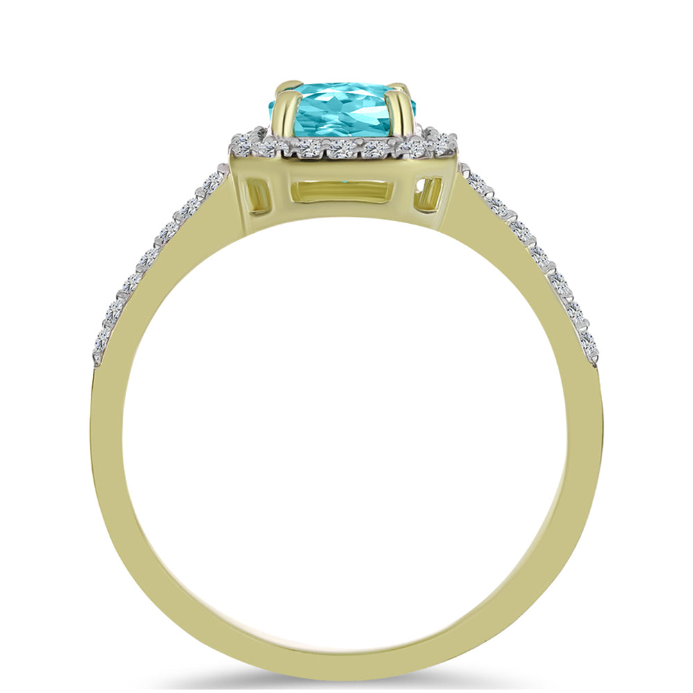 Pozlacené Stříbro 925/1000 - Prsten s Paraiba Křemenem a Bílým Topazem - Karátové číslo: 1.12. přibližná hmotnost: 2.44 gramů