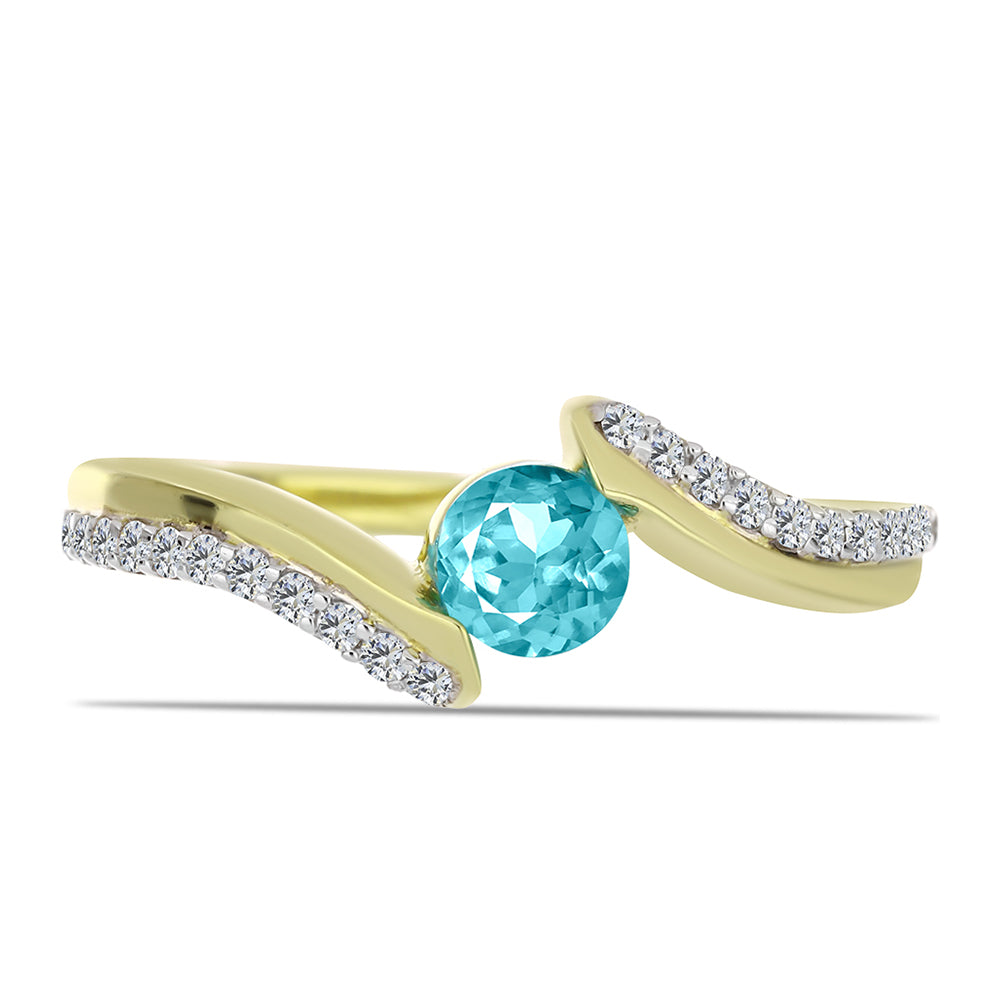 Pozlacené Stříbro 925/1000 - Prsten s Paraiba Křemenem a Bílým Topazem - Karátové číslo: 0.72. přibližná hmotnost: 2.71 gramů 1 