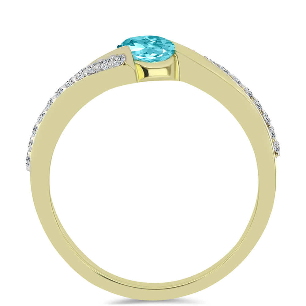 Pozlacené Stříbro 925/1000 - Prsten s Paraiba Křemenem a Bílým Topazem - Karátové číslo: 0.72. přibližná hmotnost: 2.71 gramů 2 