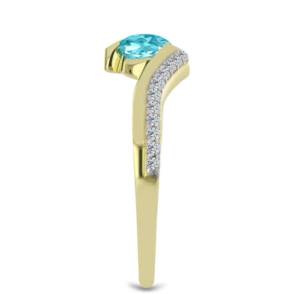 Pozlacené Stříbro 925/1000 - Prsten s Paraiba Křemenem a Bílým Topazem - Karátové číslo: 0.72. přibližná hmotnost: 2.71 gramů 4 