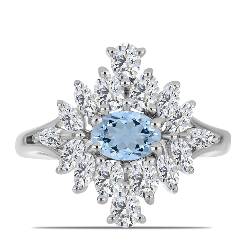 Stříbro 925/1000 Prsten s Akvamarínem z Embu County a Bílým Topazem - Karátové číslo: 2.52. přibližná hmotnost: 4.25 gramů 1 