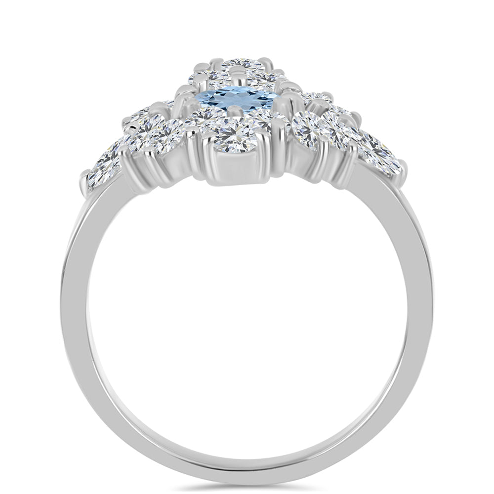 Stříbro 925/1000 Prsten s Akvamarínem z Embu County a Bílým Topazem - Karátové číslo: 2.52. přibližná hmotnost: 4.25 gramů 2 