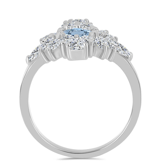 Stříbro 925/1000 Prsten s Akvamarínem z Embu County a Bílým Topazem - Karátové číslo: 2.52. přibližná hmotnost: 4.25 gramů