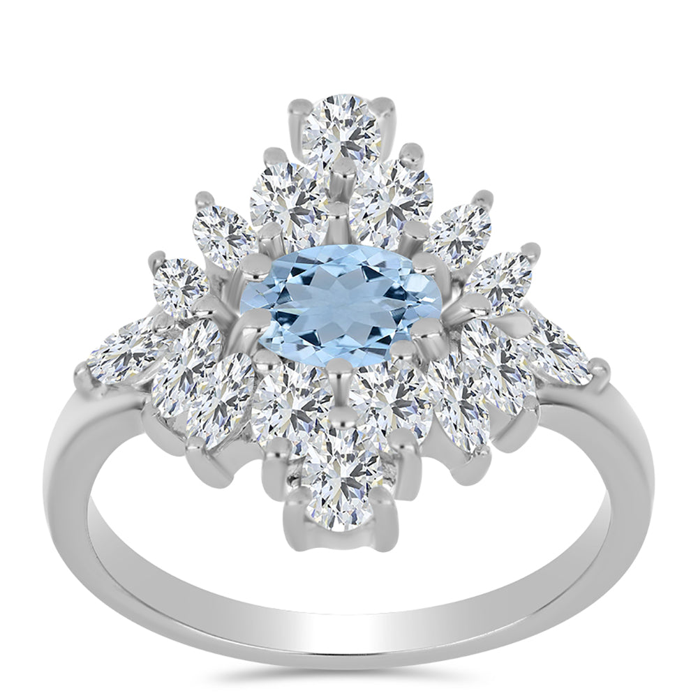 Stříbro 925/1000 Prsten s Akvamarínem z Embu County a Bílým Topazem - Karátové číslo: 2.52. přibližná hmotnost: 4.25 gramů