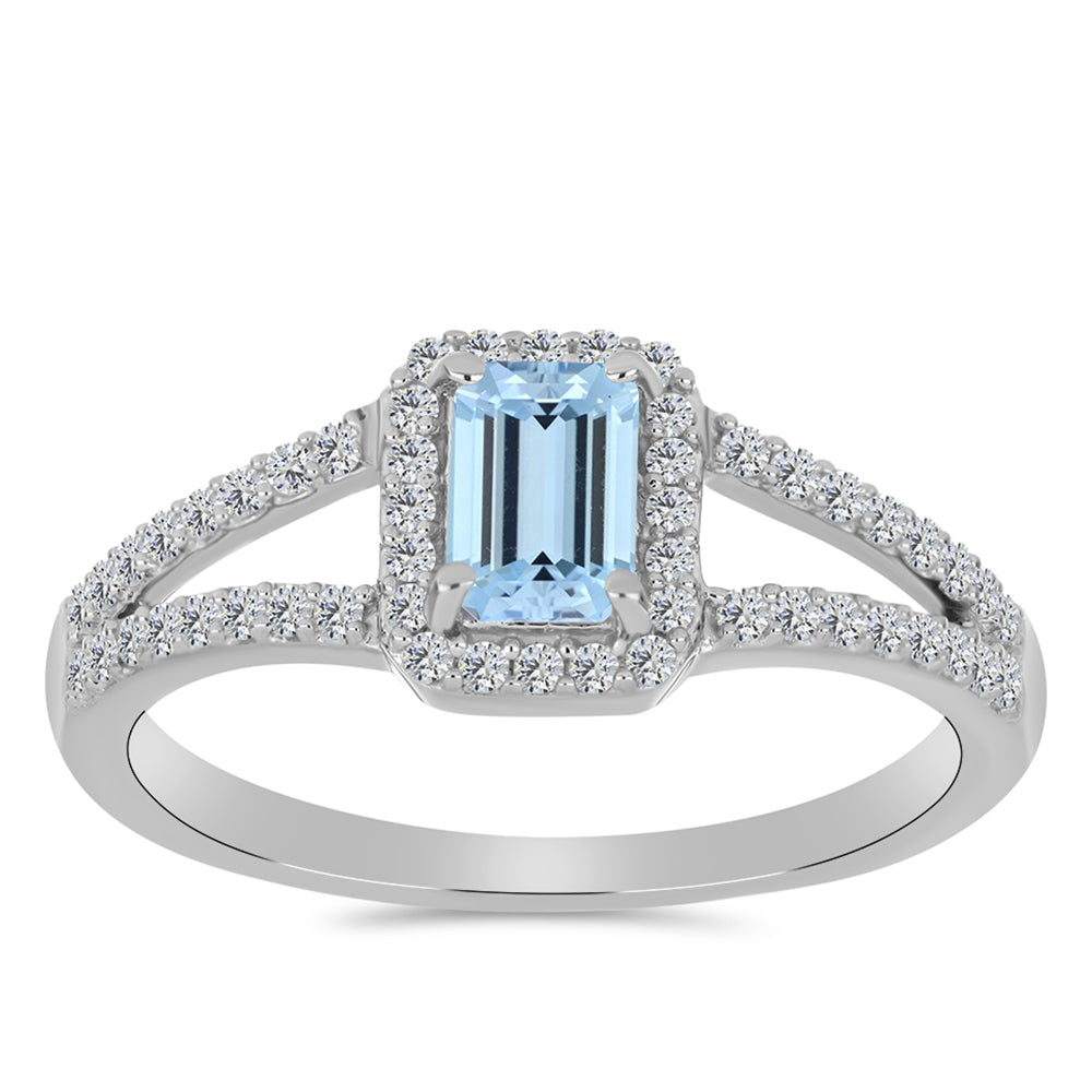 Stříbro 925/1000 - Prsten s Akvamarínem z Embu County a Bílým Topazem - Karátové číslo: 0.92. přibližná hmotnost: 2.72 gramů