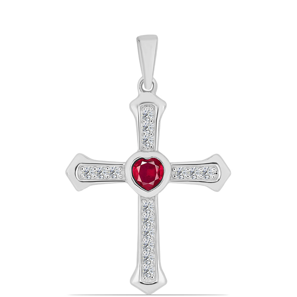 Stříbro 925/1000 - Přívěsek s Madagaskarským Rubínem a Bílým Topazem - Karátové číslo: 0.63. přibližná hmotnost: 2.31 gramů