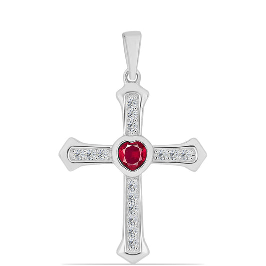 Stříbro 925/1000 - Přívěsek s Madagaskarským Rubínem a Bílým Topazem - Karátové číslo: 0.63. přibližná hmotnost: 2.31 gramů
