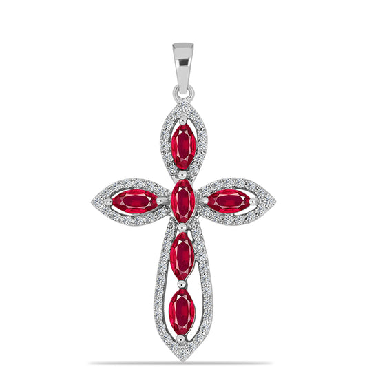 Stříbro 925/1000 - Přívěsek s Madagaskarským Rubínem a Bílým Topazem - Karátové číslo: 2.38. přibližná hmotnost: 3.09 gramů