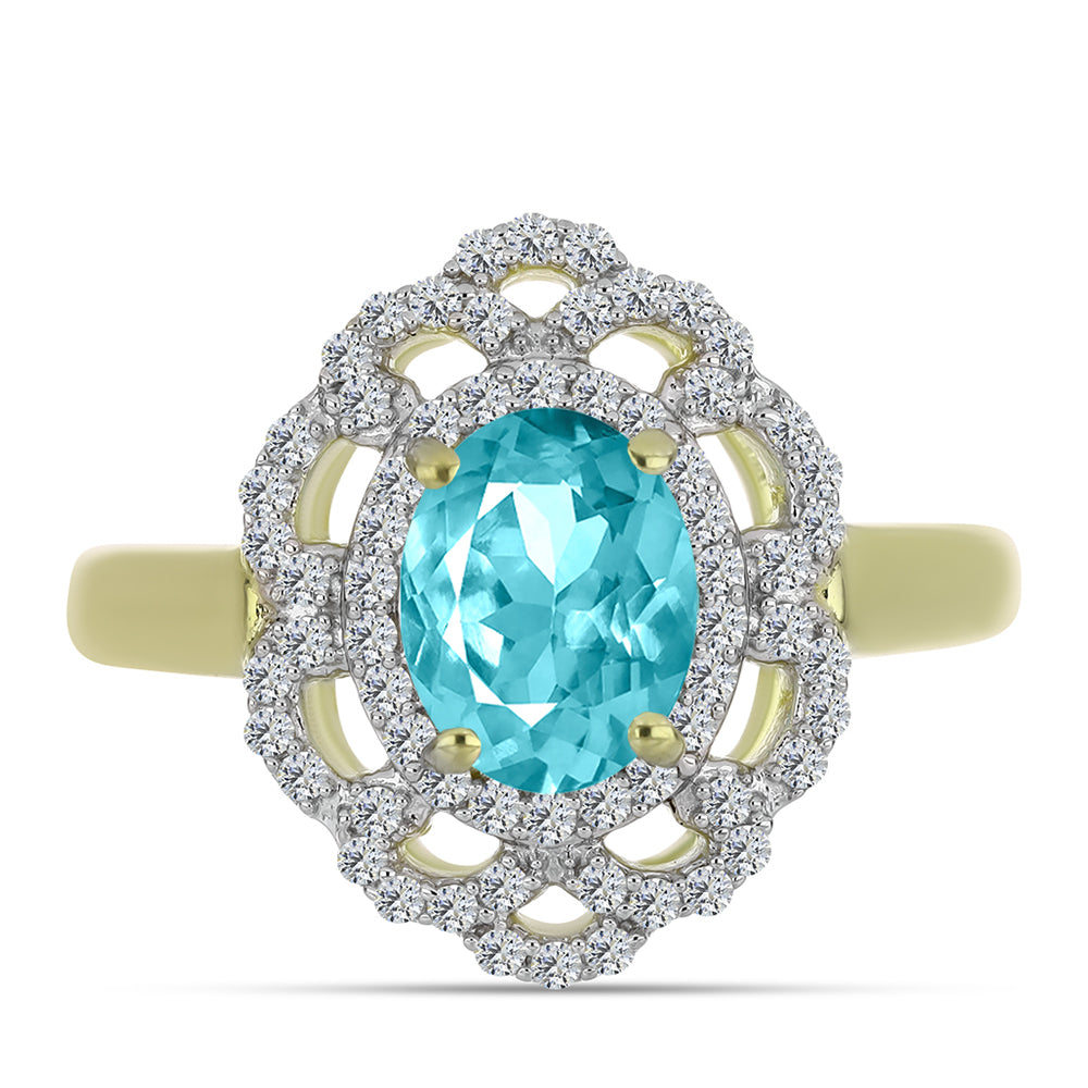 Pozlacené Stříbro 925/1000 - Prsten s Paraiba Křemenem a Bílým Topazem - Karátové číslo: 2.27. přibližná hmotnost: 4.21 gramů