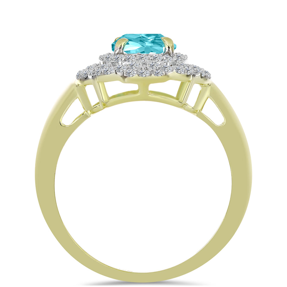 Pozlacené Stříbro 925/1000 - Prsten s Paraiba Křemenem a Bílým Topazem - Karátové číslo: 2.27. přibližná hmotnost: 4.21 gramů