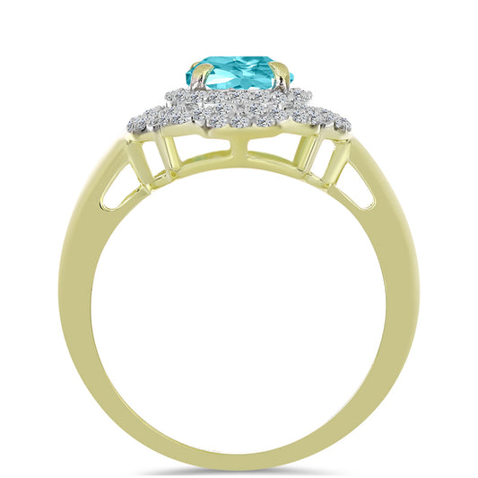 Pozlacené Stříbro 925/1000 - Prsten s Paraiba Křemenem a Bílým Topazem - Karátové číslo: 2.27. přibližná hmotnost: 4.21 gramů