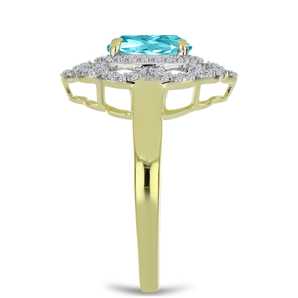 Pozlacené Stříbro 925/1000 - Prsten s Paraiba Křemenem a Bílým Topazem - Karátové číslo: 2.27. přibližná hmotnost: 4.21 gramů 4 