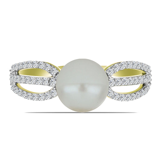 Pozlacený Stříbrný Prsten s Bílou Sladkovodní Perlou a Bílým Topazem