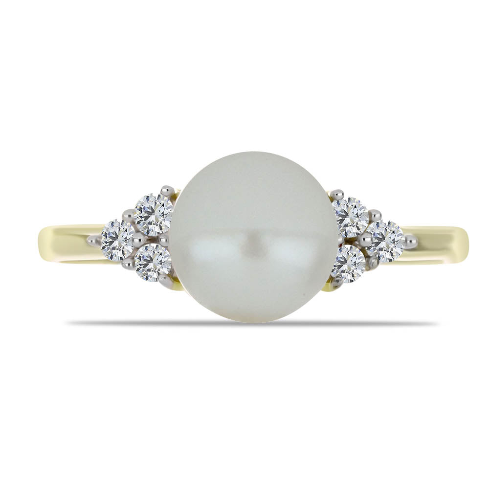 Pozlacené Stříbro 925/1000 - Prsten s Bílou Sladkovodní Perlou a Bílým Topazem - Karátové číslo: 3.31. přibližná hmotnost: 2.72 gramů 1 