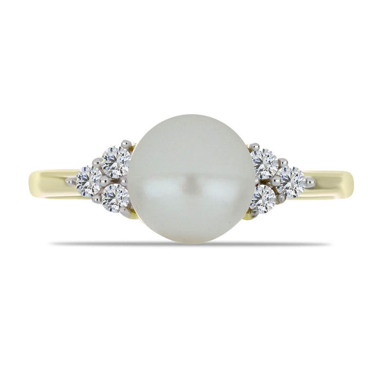 Pozlacené Stříbro 925/1000 - Prsten s Bílou Sladkovodní Perlou a Bílým Topazem - Karátové číslo: 3.31. přibližná hmotnost: 2.72 gramů